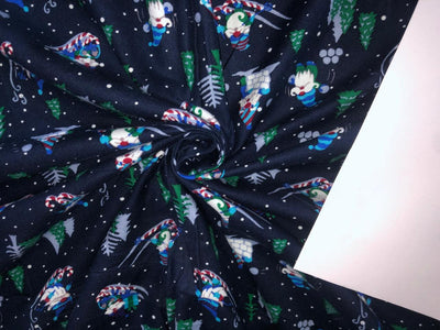 100% Cotton flannel Print 58"wide available in 3 prints penguin, snowmen and skiing on ice