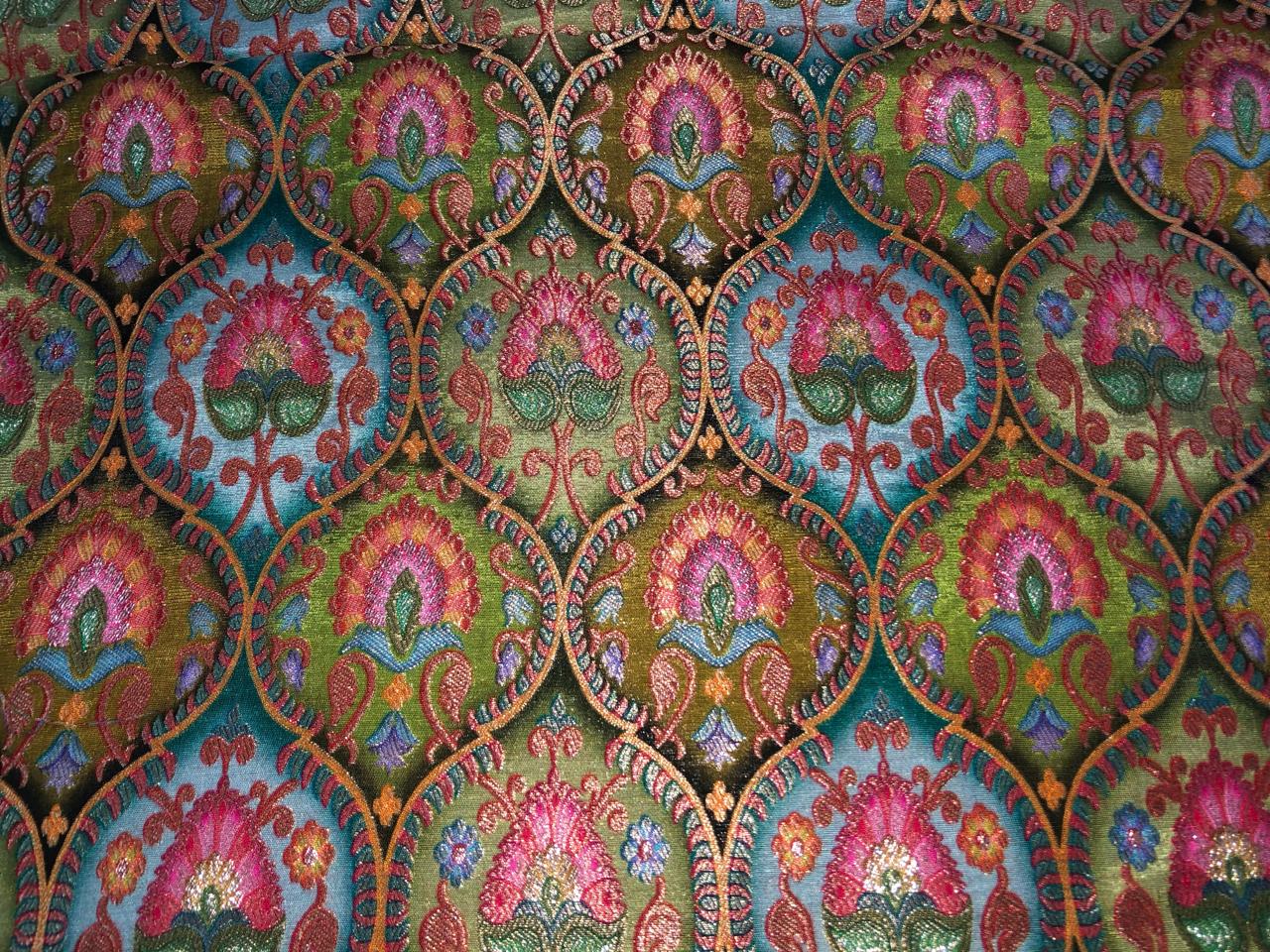 Silk Brocade Fabric beautiful jacquard  in multi colors 44""wide available in 4 color choices shades of greens/shades of blue and pink/shades of purple and pink and shades of olive and sea green   BRO967