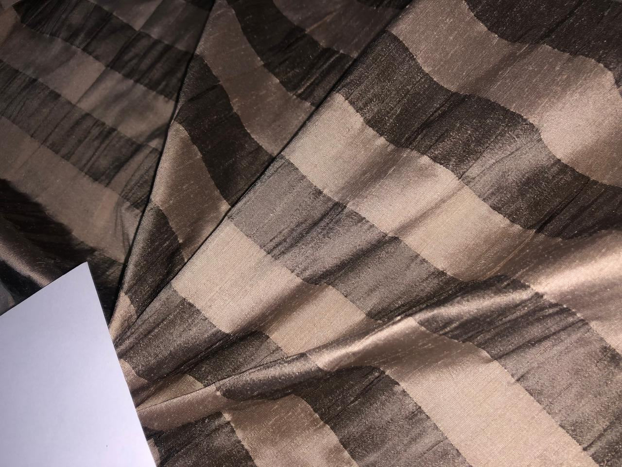 100% Pure SILK Dupioni FABRIC  Sand Gold and crushed Taupe Stripes 54" wide DUPS14[2]