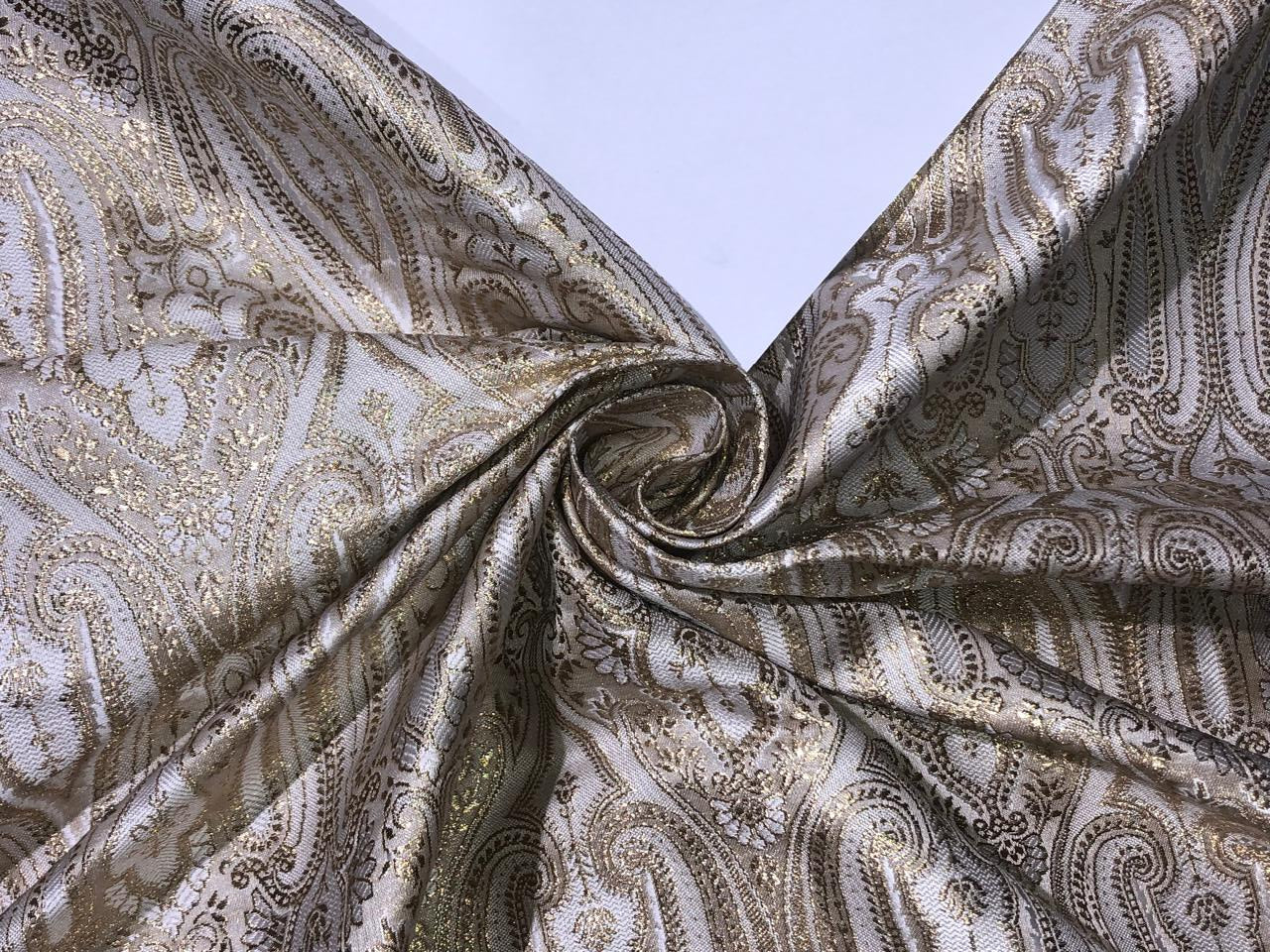 Silk Brocade fabric 44" wide  IVORY WITH METALIC GOLD PAISLEY JACQUARD BRO980[5]