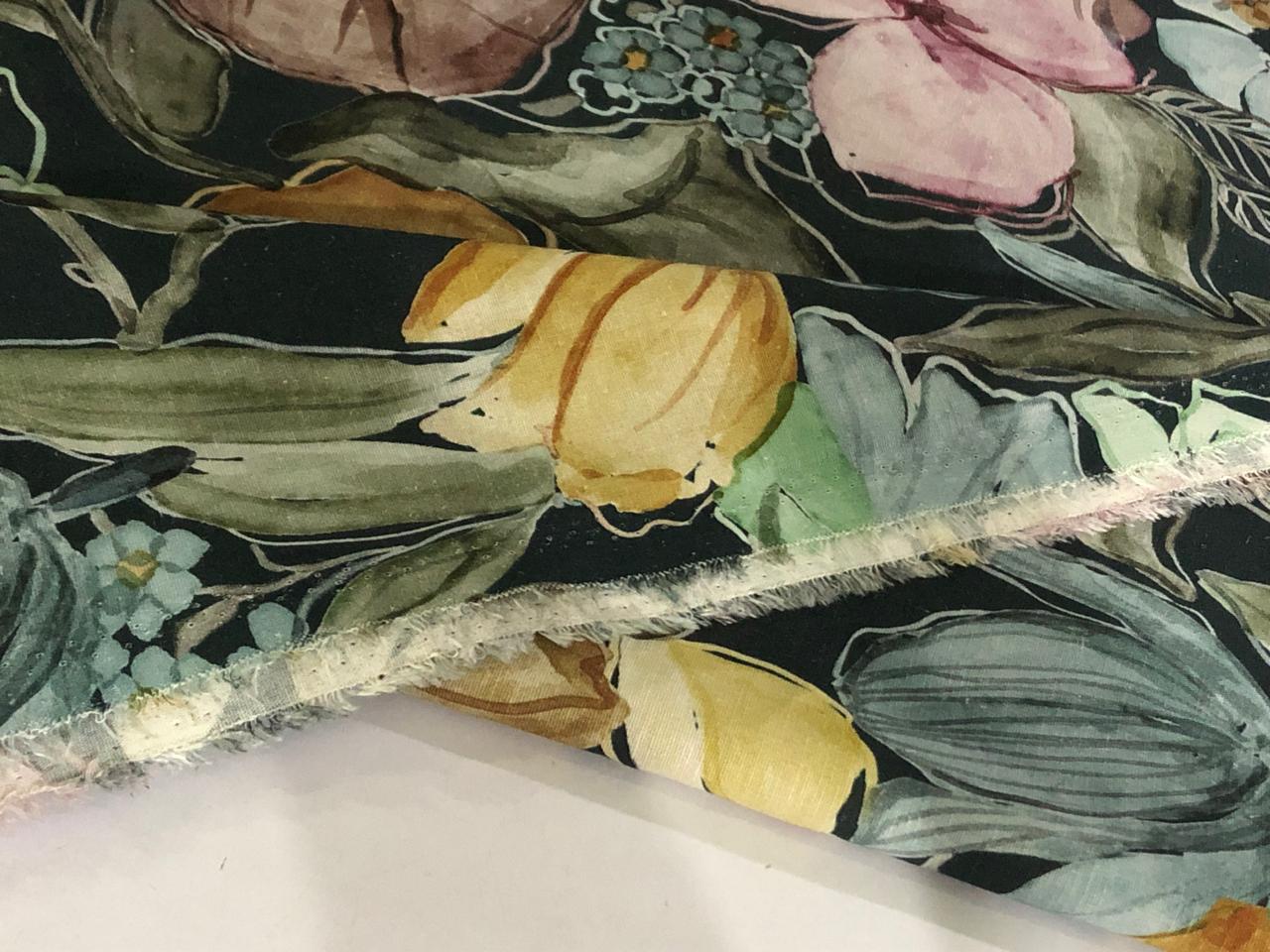 100% linen Floral digital print fabric 44" wide available in 3 colors grey, pink, mustard/mustard ,pink, grey, purple and purple, dusty green