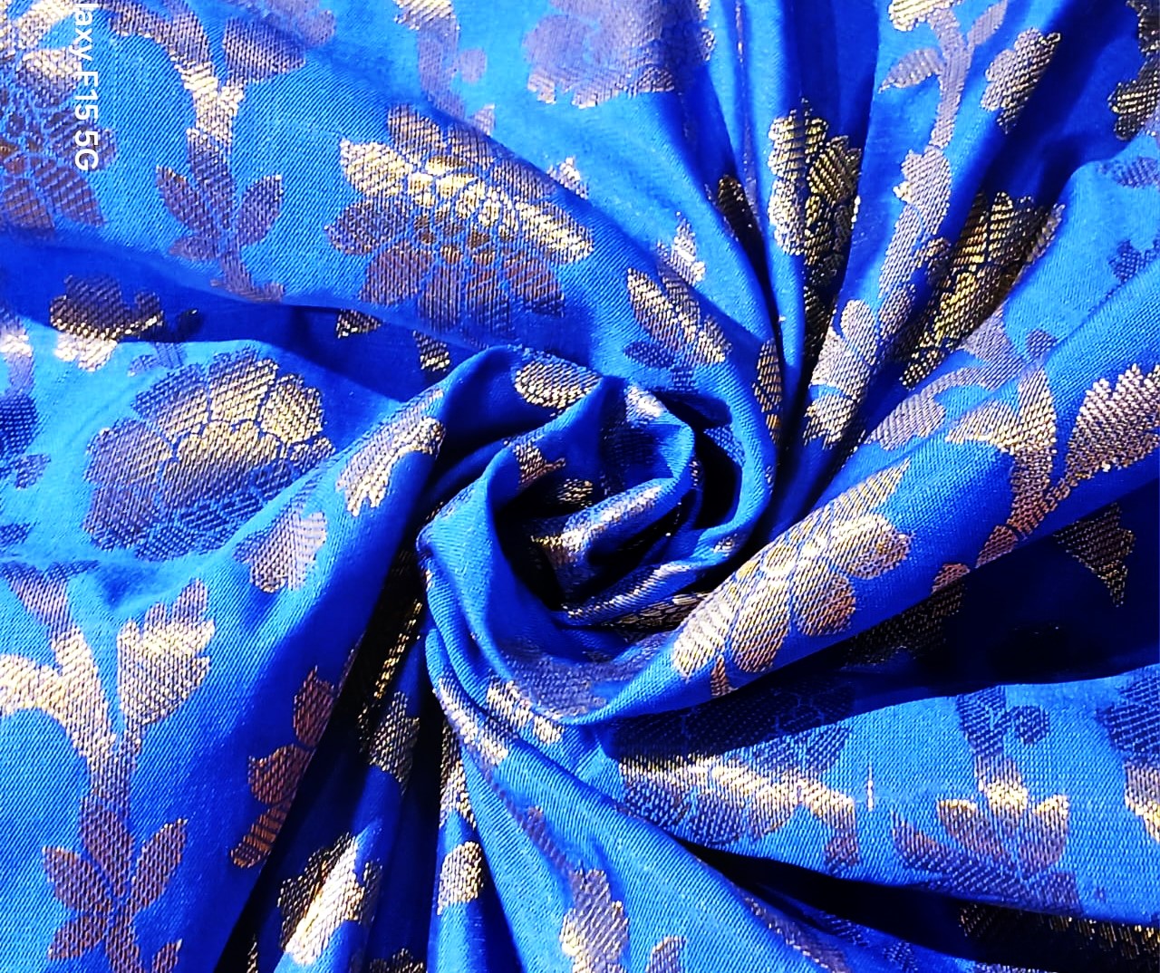 Silk Brocade fabric Royal blue x metallic gold color 44" wide BRO773[5]