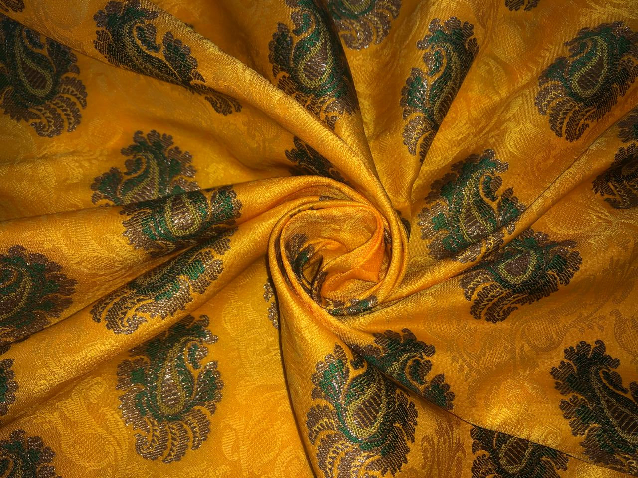 Silk Brocade fabric 44" wide PAISLEYS  available in 5 colors GREEN /YELLOW/ ROYAL BLUE /NAVY AND  ORANGE BRO940