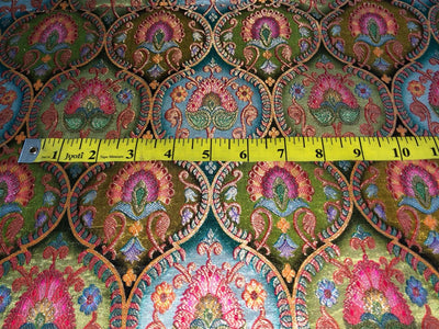 Silk Brocade Fabric beautiful jacquard  in multi colors 44""wide available in 4 color choices shades of greens/shades of blue and pink/shades of purple and pink and shades of olive and sea green   BRO967