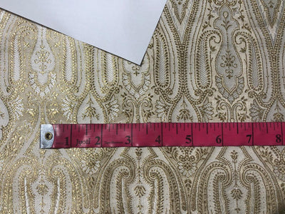 Silk Brocade fabric 44" wide  IVORY WITH METALIC GOLD PAISLEY JACQUARD BRO980[5]