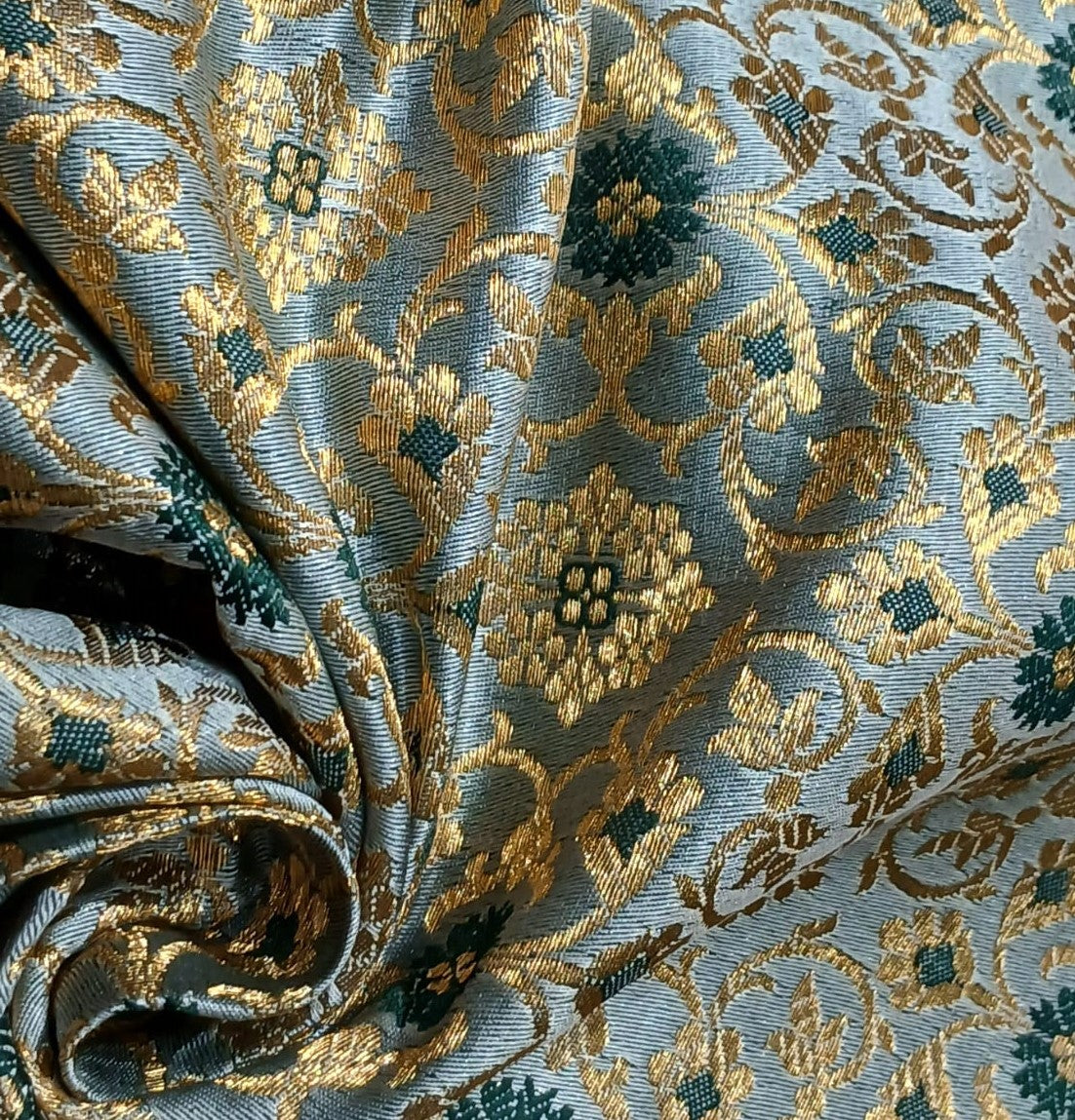 Silk Brocade fabric with subtle metallic gold   JACQUARD BRO931/BRO987 available in 5 colors grey, mint ,silver grey, sapphire and yellow