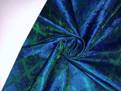 Silk Brocade Fabric  emerald green with royal blue motif 44" wide BRO954[2]