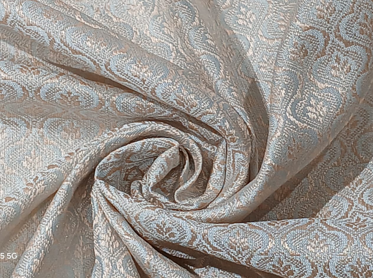 Silk Brocade fabric with leaf  jacquard available in 3 colors sky blue , mint and lilac BRO990