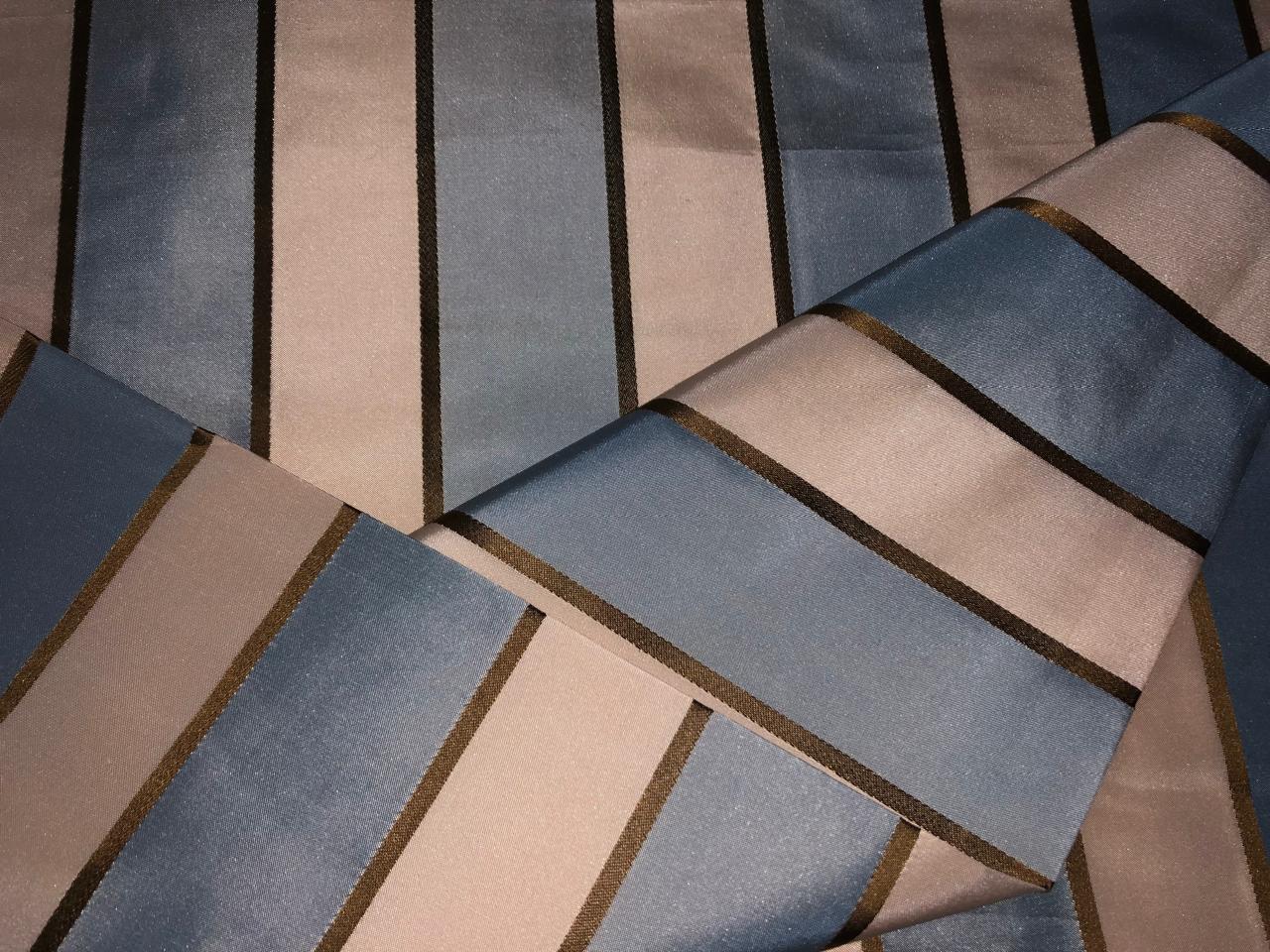 100% SILK TAFFETA IVORY ,SLATE BLUE AND GOLD  STRIPE 54" wide TAFSNEW10[1] [16155]