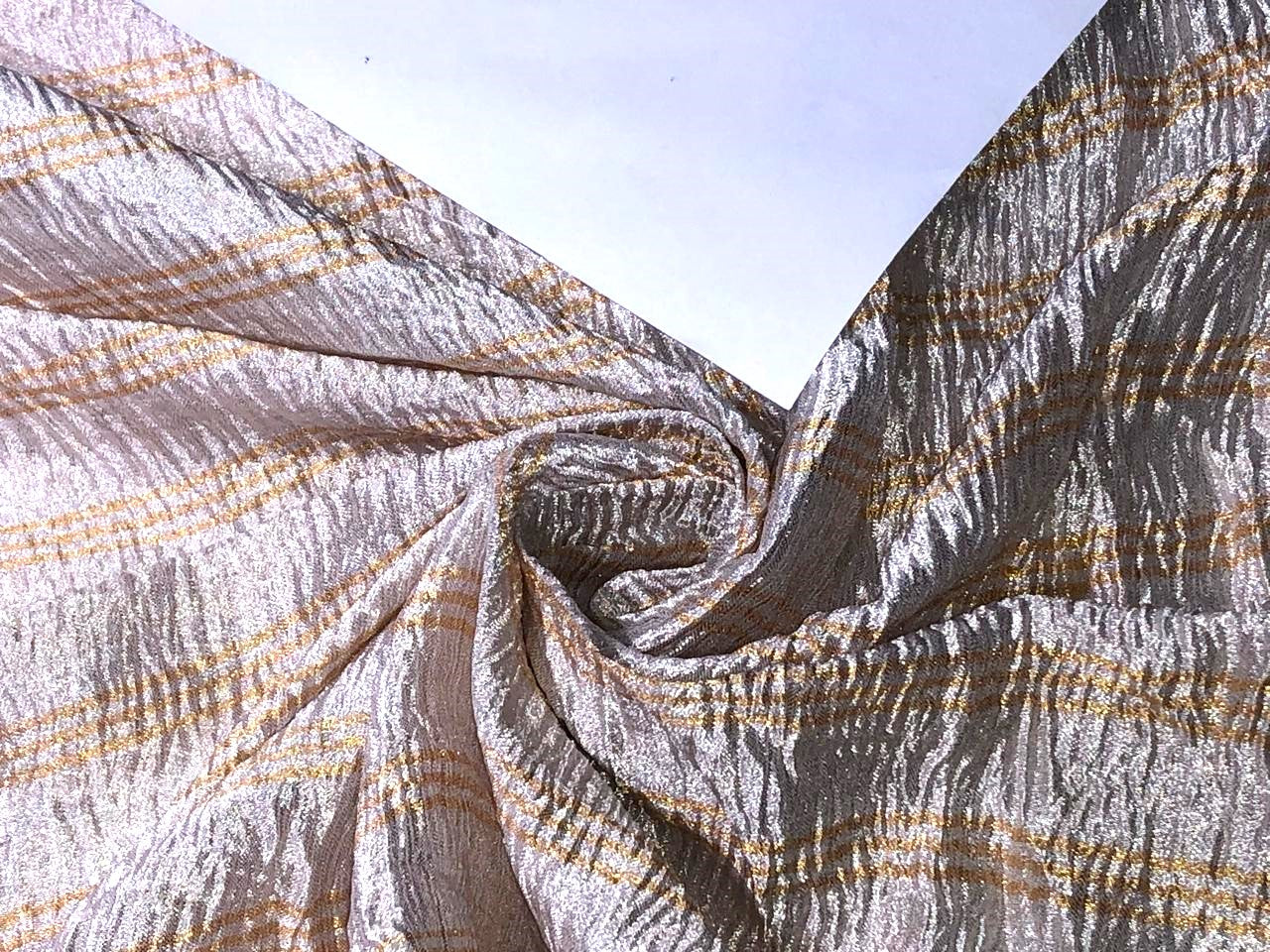 SILK  Crushed MUGA SILK TISSUE STRIPES available in 4 colors crinkle gold x gold stripe/dark ivory x copper/golden cream x silver/silver x gold