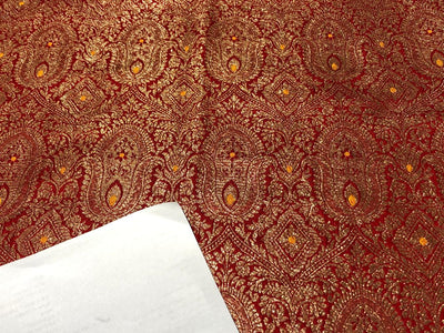 Silk Brocade Fabric RED / MANGO   X ANTIQUE metallic gold Color 44" wide BRO949[5]