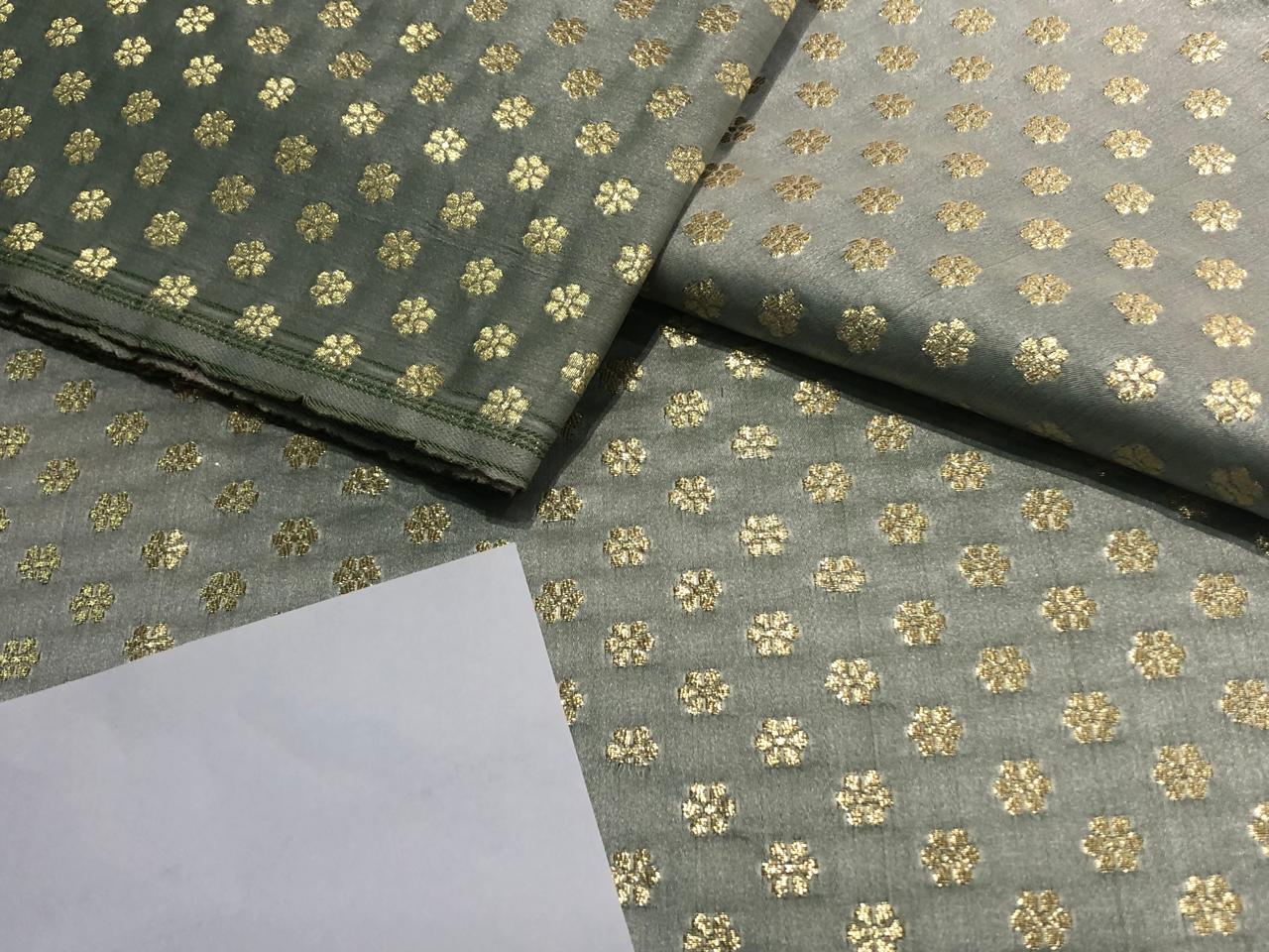 Brocade Fabric with metallic gold small flower motif Jacquard 44" WIDE BRO982 available in 4 colors peach,sea foam,pistachio and silver grey