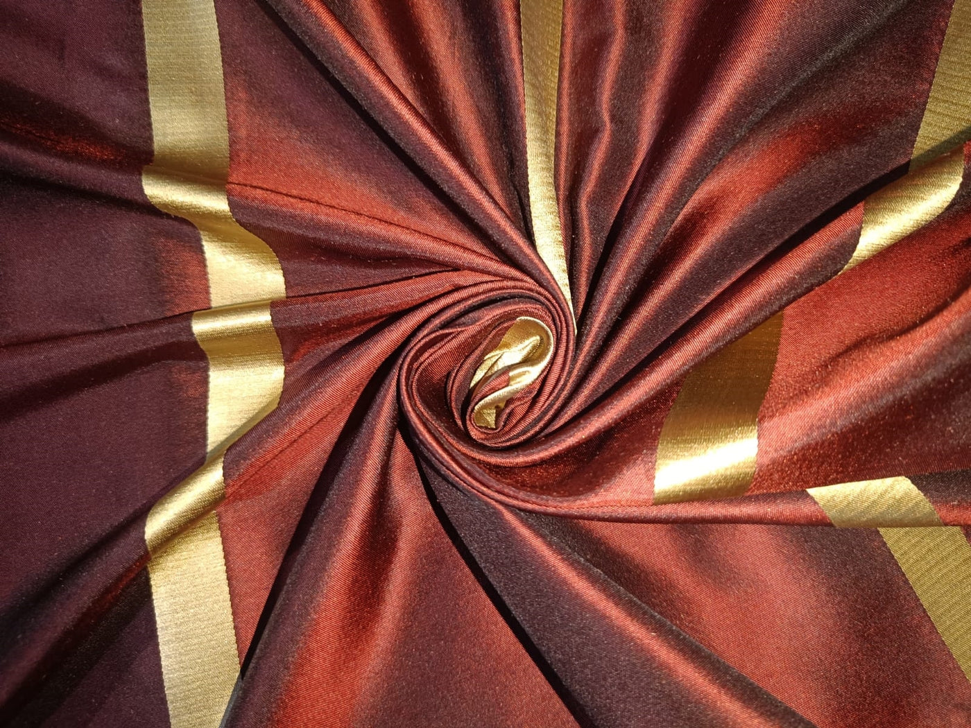 SILK TAFFETA FABRIC Chocolate Brown & Gold stripes 54" wide TAFS66[1]