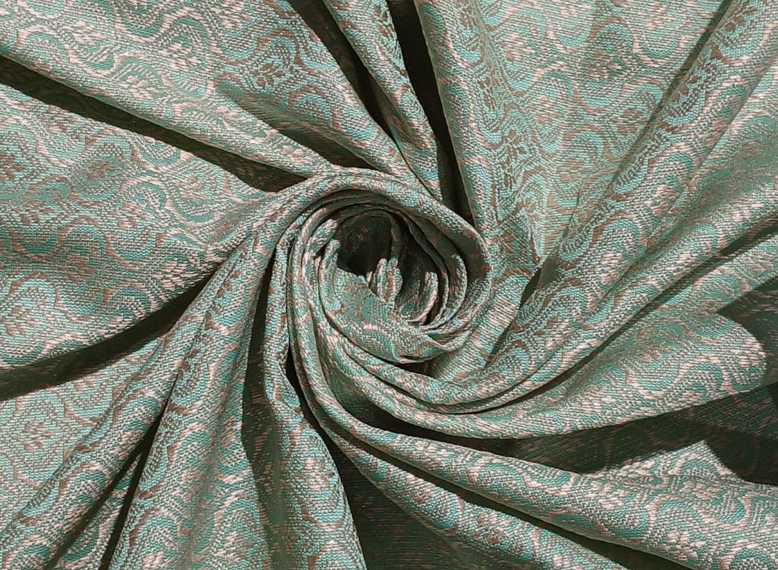 Silk Brocade fabric with leaf  jacquard available in 3 colors sky blue , mint and lilac BRO990