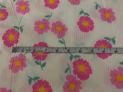 100 % Cotton IVORY SELF STRIPE WITH DAINTY PINK FLOWER MOTIFS  58" wide [16867]