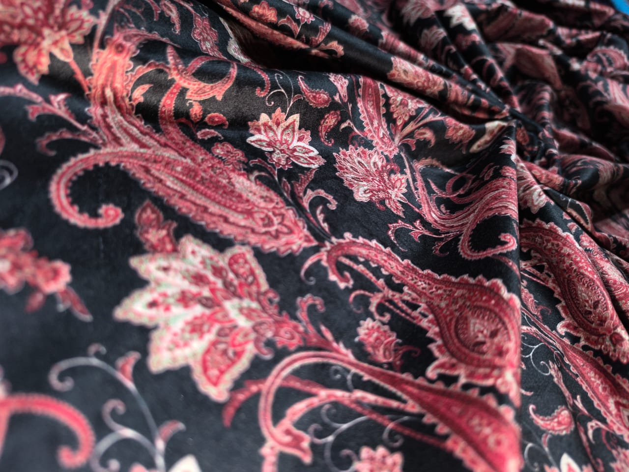 Velvet printed fabric paisley design [16008]