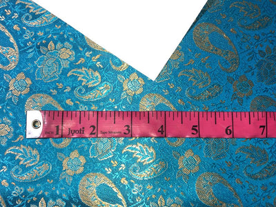 Silk Brocade fabric 44" wide   BLUE  WITH METALIC GOLD PAISLEY FLORAL JACQUARD BRO981[2]