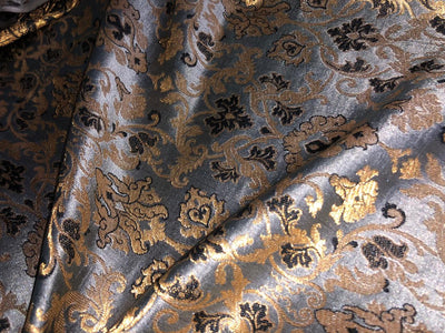 Silk Brocade fabric with  gold jacquard  BRO1018 available in 4 colors gold/lilac/grey and sea blue BRO1018