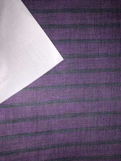 100% Linen stripe 60's Lea Fabric 58" wide available in two colors lilac/ grey and burgundy/black