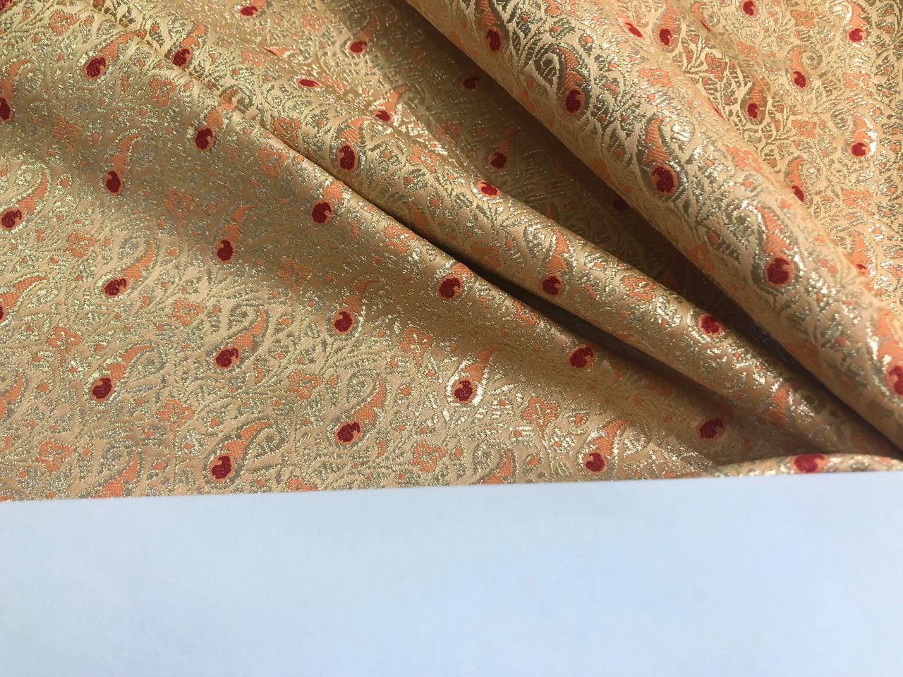 Brocade Fabric PEACH PAISLEY Jacquard x metallic gold Gold Color 44" wide BRO976[3]