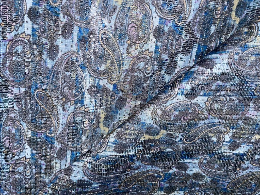 Silk Brocade fabric shaded paisley in blue/grey/peach/pink color 44" wide BRO902[5]