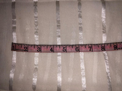 100% SILK CHIFFON  fabric white ivory with silver jacquard stripes 54" wide [16085/6949]