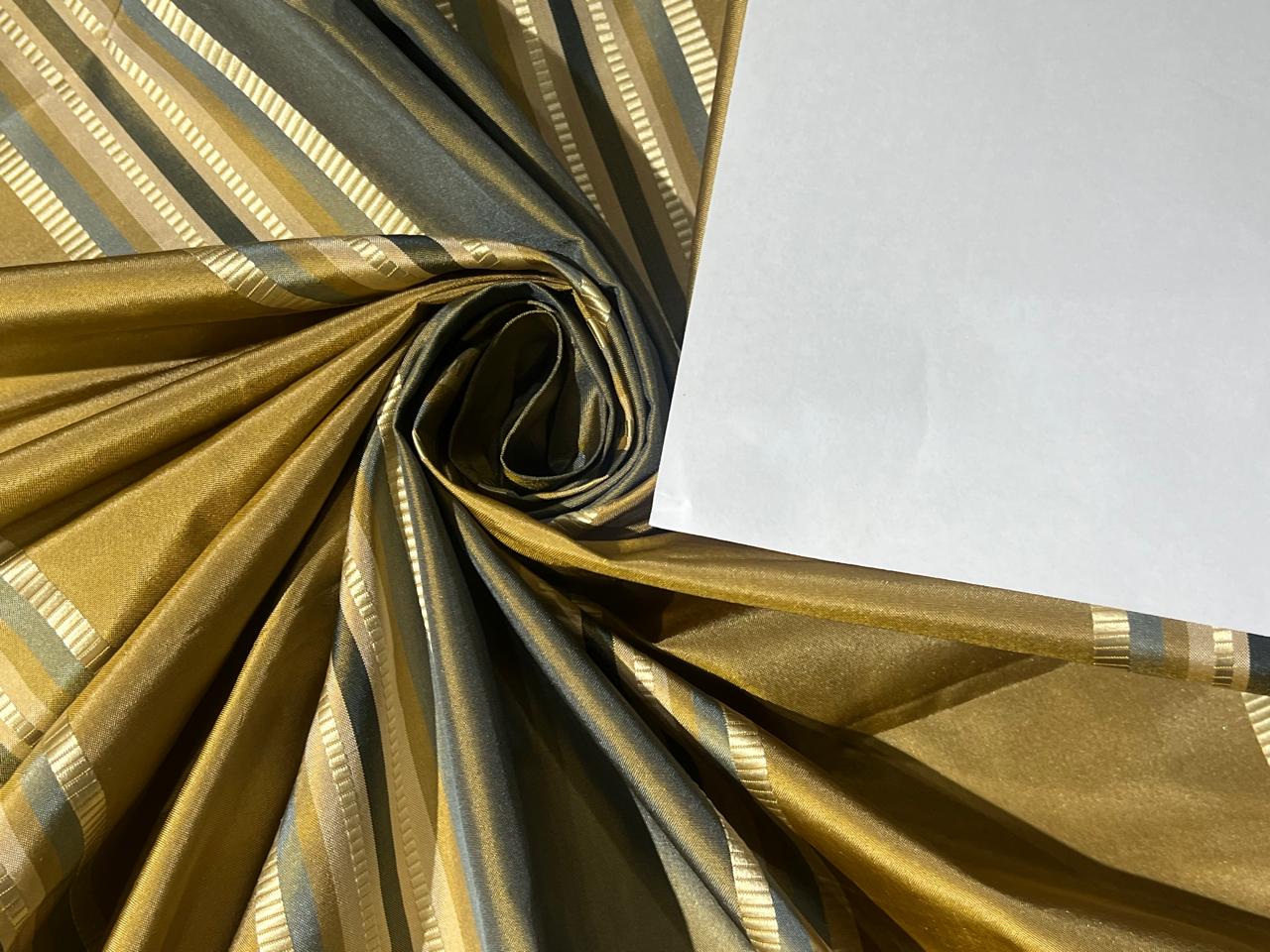 100% SILK TAFFETA FABRIC GOLD AND GOLD X BLUE TAFETTA JACQUARD STRIPES TAFNEWS27