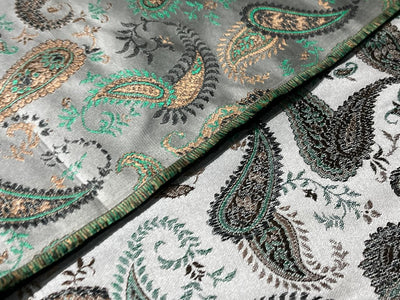 Brocade fabric 54" wide  100% Silk  Jacquard Fabric  PAISLEYS available in 2 colors grey and green and grey, green and brown TAFJACNEW20/21