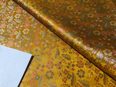 Silk Brocade  fabric~  44" wide FLORAL  jacquard available in 3 colors light olive ,mango and nude beige