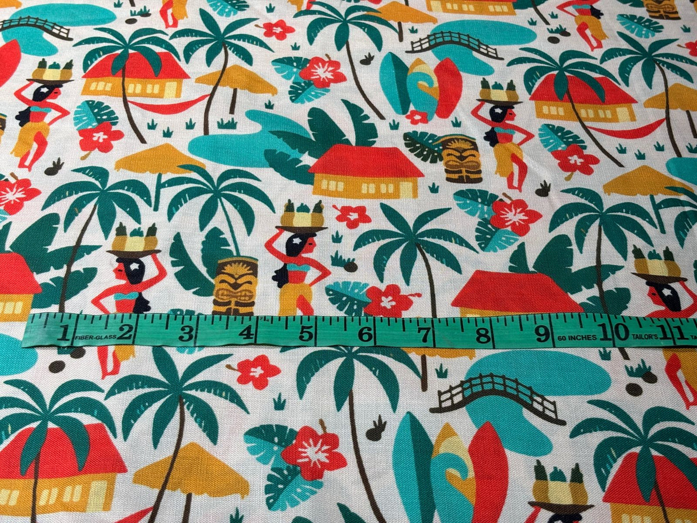 COTTON FEEL POLY MUSLIN PRINTED FABRIC 56" wide TROPICAL/ BEACH WEAR IN 4 DIFFERENT DESIGNS AND COLORS mustard palm, fancy waitress, holiday geometric and grey floral