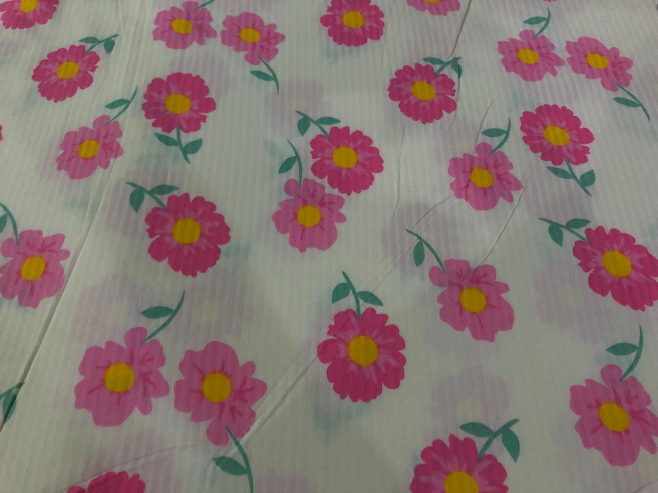 100 % Cotton IVORY SELF STRIPE WITH DAINTY PINK FLOWER MOTIFS  58" wide [16867]