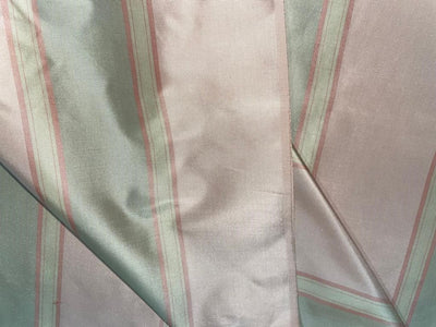 Silk Taffeta Fabric Pastel Light Peachy Pink, Green &amp; Golden Beige stripes TAFS29[3] 54&quot; wide