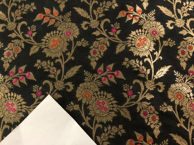 Brocade fabric 44" wide floral metallic jacquard available in 4 colors yellow/burgundy, black and white