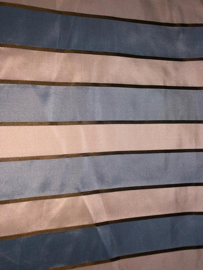 100% SILK TAFFETA IVORY ,SLATE BLUE AND GOLD  STRIPE 54" wide TAFSNEW10[1] [16155]