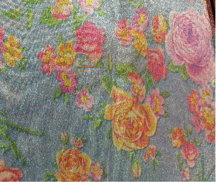 Silk metallic tissue organza fabric MULTI COLOR FLORAL JACQUARD 44 INCHES WIDE available in 5 colors SILVER GREY,MINT,PINK ,SILVER BLUE AND SILVER BLUE