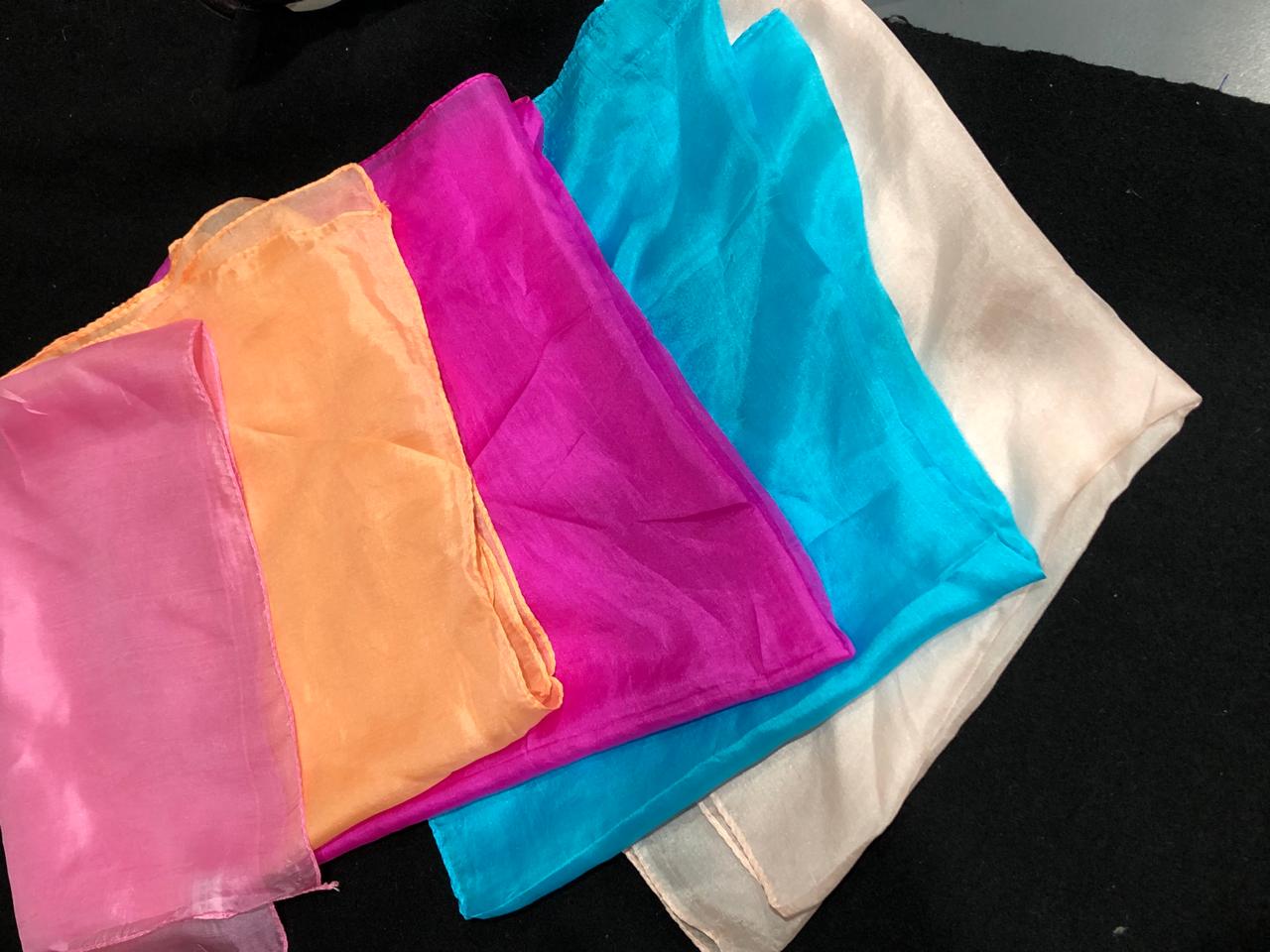 100% SILK SCARVES/POCKET SQUARES  19" X 19" available in 6 COLORS shocking pink ,nude ,purple ,pink, turquoise and peach