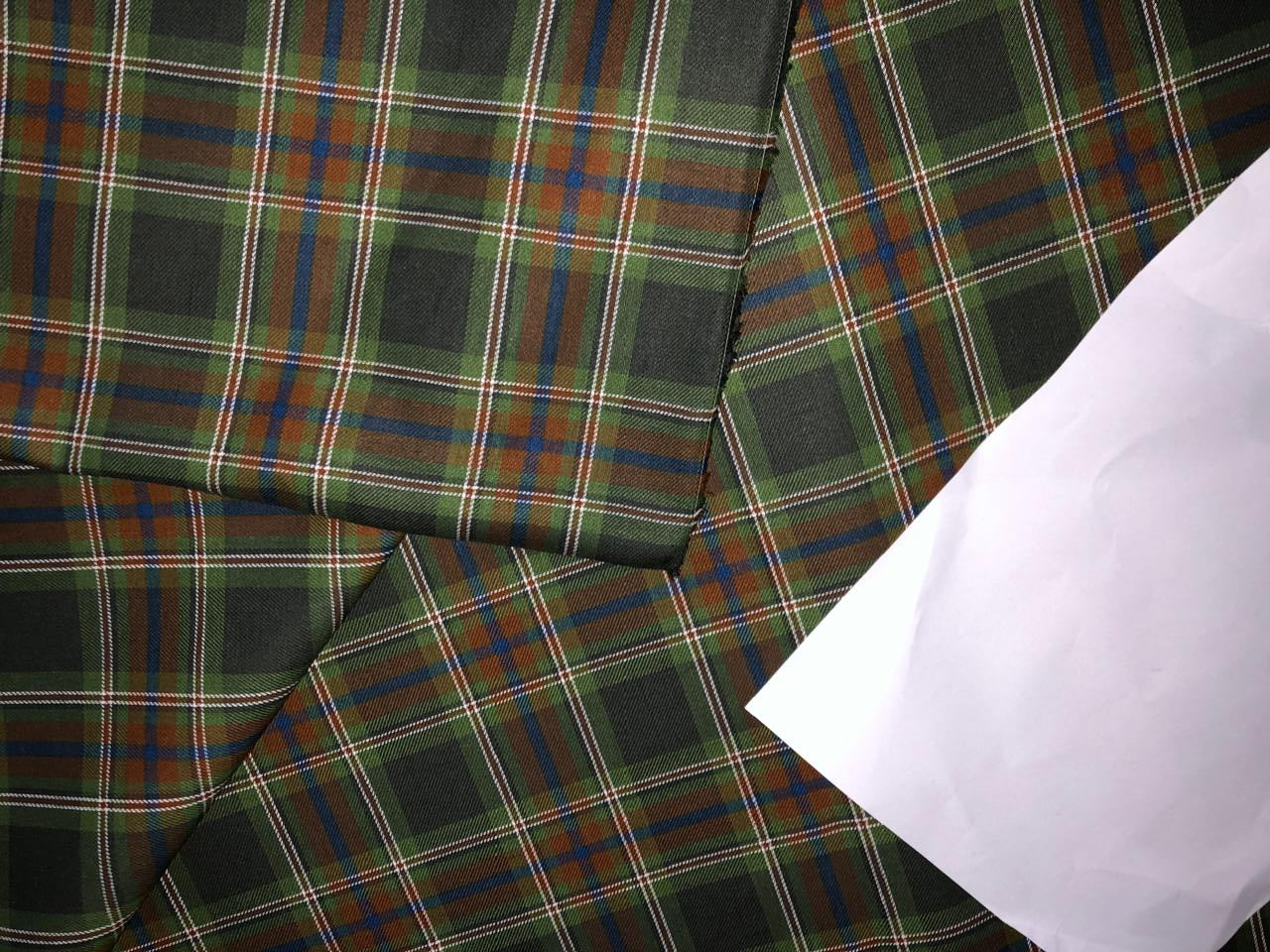 100% Cotton twill  plaids with  available in 3 colors REDS, BLUES and GREENS/GREEN,RUSTY BROWN AND BLUE  AND BROWN,WHITE AND BLUE