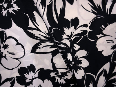 100% Cotton Poplin lycra Floral Print black and white 44" wide [16163]