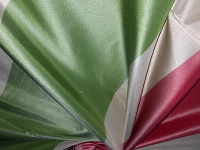 100% Pure Silk Taffeta Fabric SALMON PINK,CREAM AND GREEN stripe TAFS139[4] 54&quot; wide