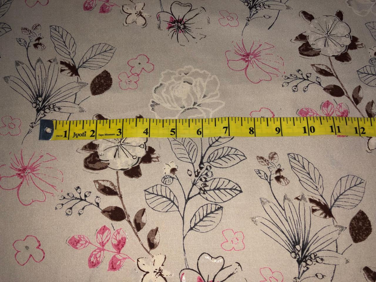 Premium Viscose Rayon fabric with foil print FLORAL 58" wide available in THREE  colors BEIGE, SEA GREEN AND DUSTY ROSE