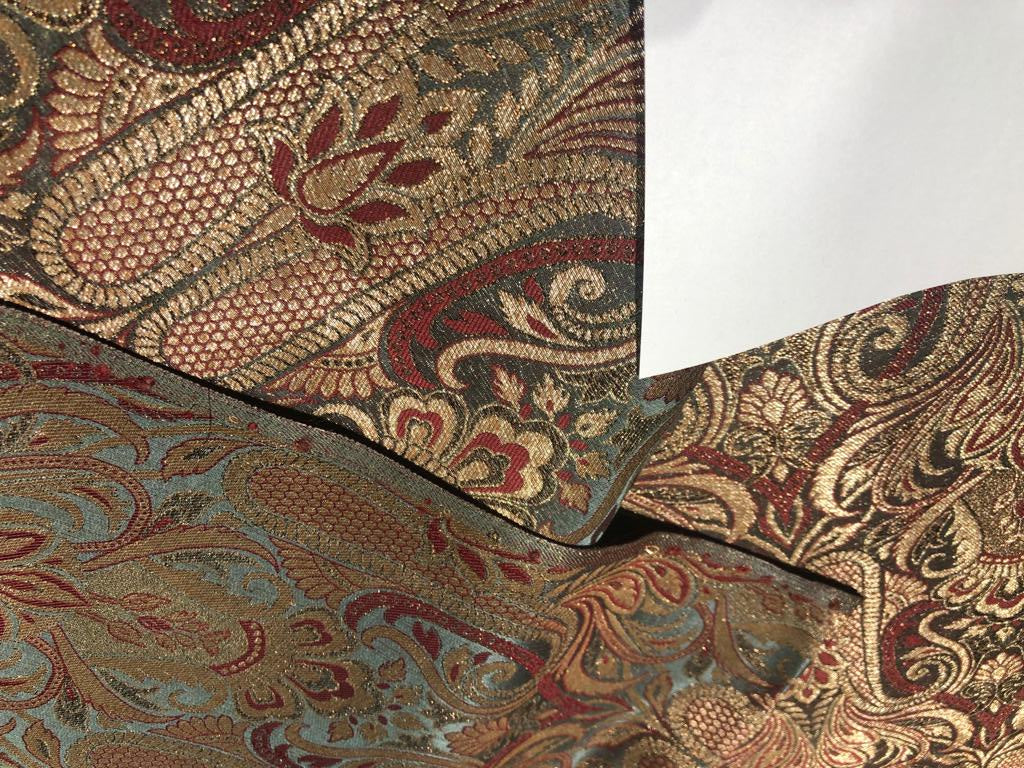 Brocade fabric Navy blue /red x metallic gold color 44&quot;wide BRO647[3]