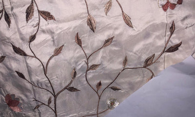 100% Silk TAFFETA  EMBROIDERY 44" WIDE ivory  with  brown flowers TAFE22[1]