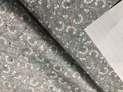 Silk Brocade fabric Powder Blue with a hint of Pink and white floral Jacquard with subtle sequence 58" wide BRO942[1]