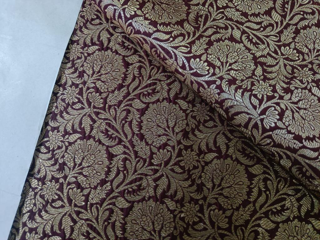 Silk Brocade fabric  44" wide available in 6 colors [BLACK NAVY WINE GOLD BURGUNDY PURPLE]BRO883