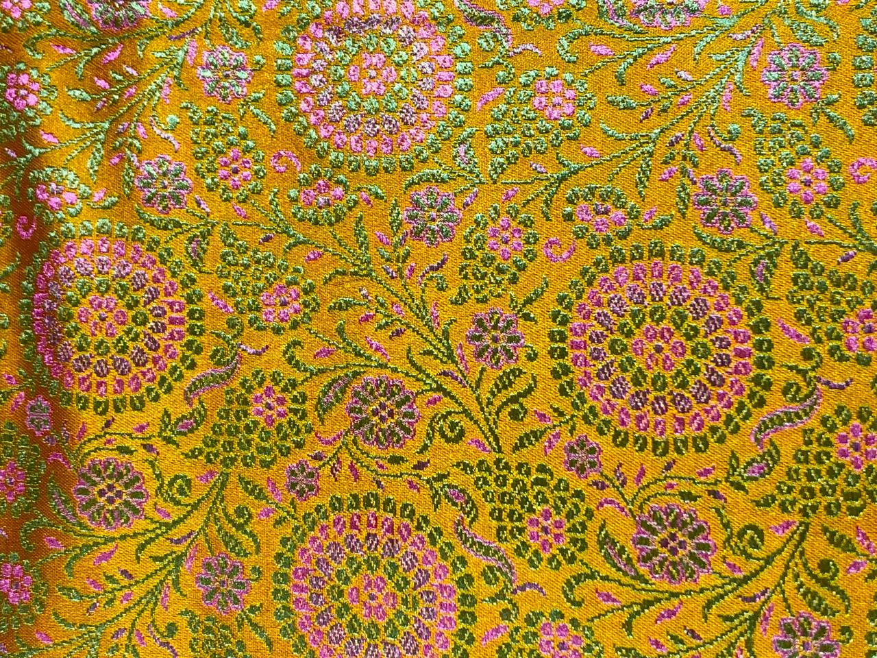 Silk Brocade fabric 44" wide INTRICATE JACQUARD available in 3 colors bright navy ,neon green and candy /golden khaki and candy AND  GOLDEN YELLOW,SALMON PINK AND NEON GREEN BRO960[1/2/3]