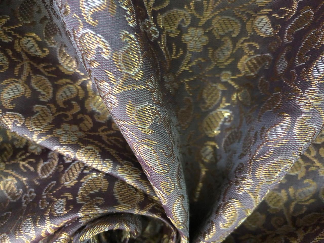 Silk Brocade fabric with subtle metallic gold jacquard paisleys available in 3 colors red , grey and burgandy  BRO989[4/5]