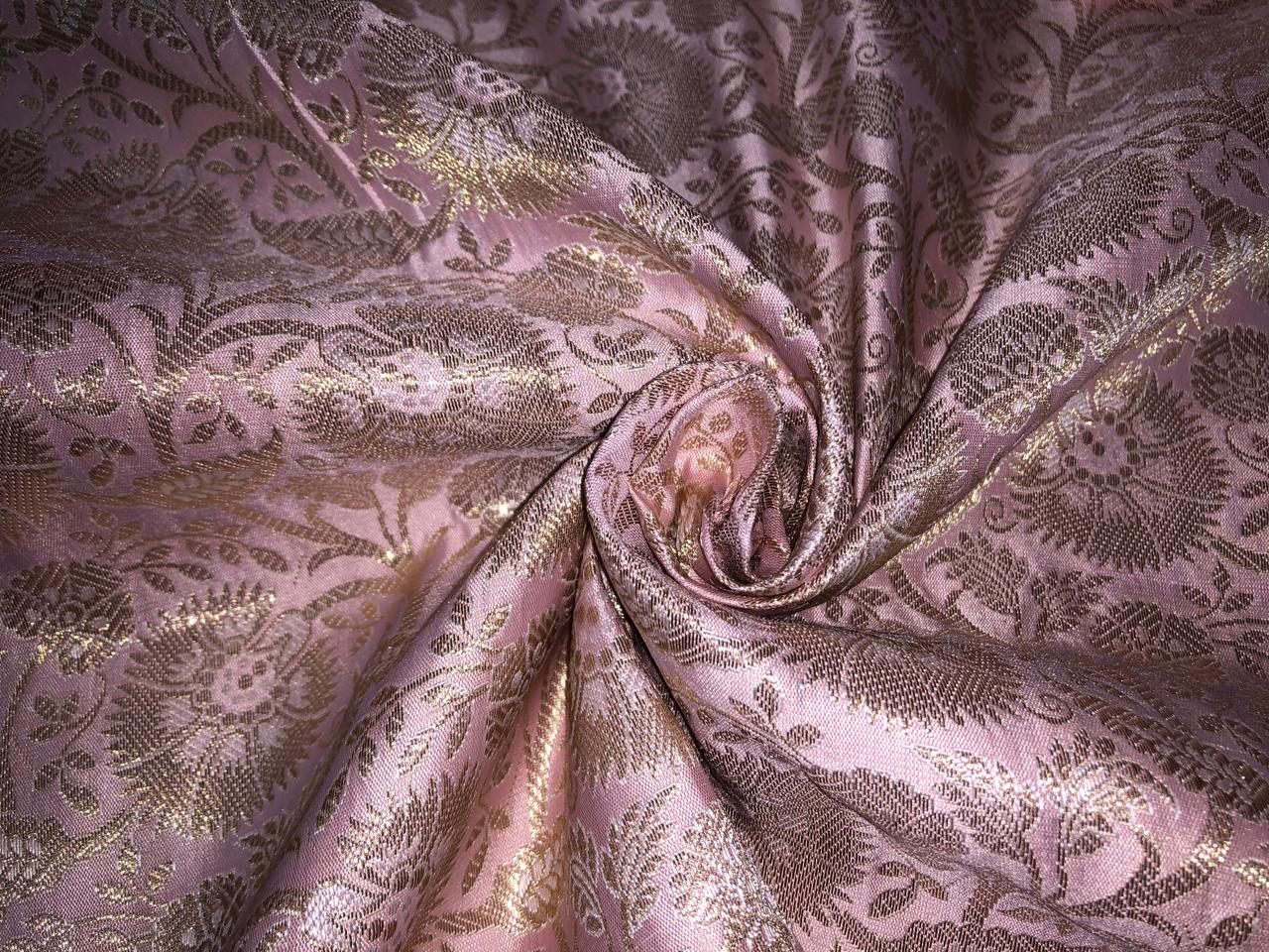 Silk Brocade Fabric metallic gold jacquard  44" wide BRO952 available in 4 colors turquoise/pink/lavender blue and peach