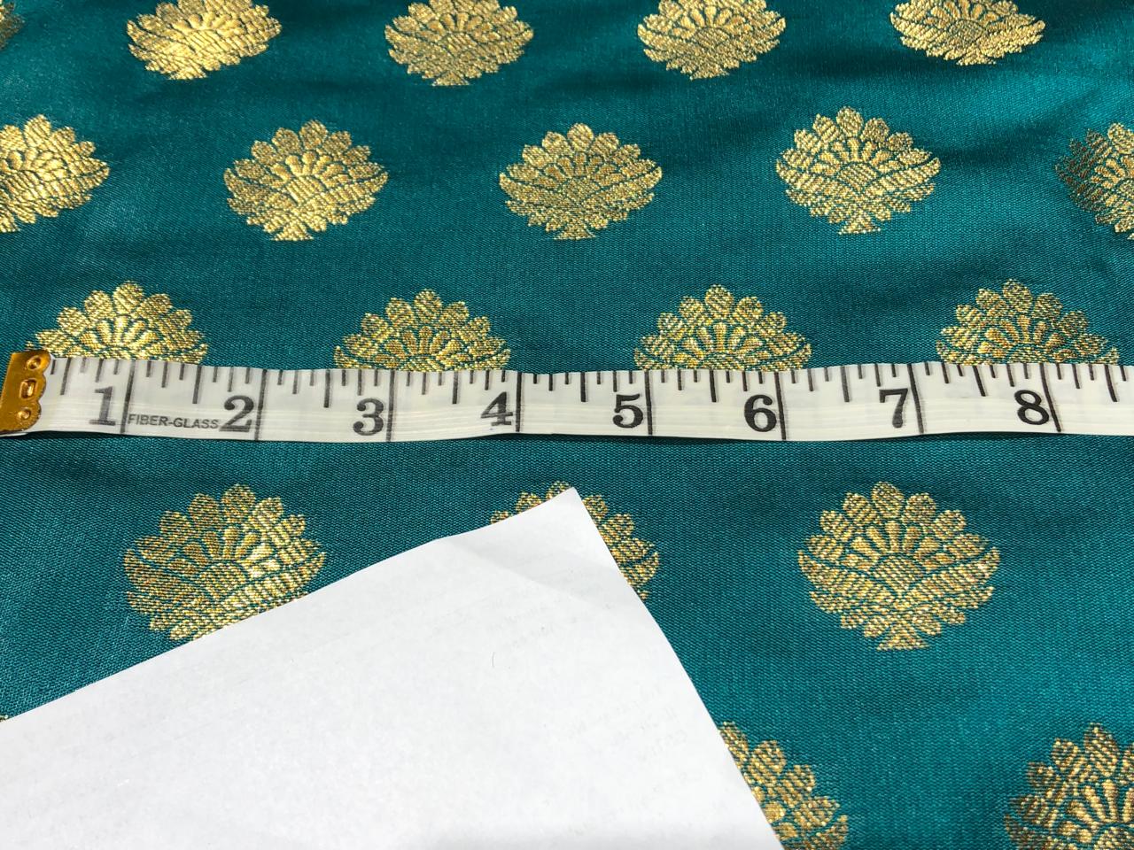 Silk Brocade fabric with Metallic gold motif Jacquard  44" wide  available in 5 colors DARK BOTTLE GREEN/ GREEN/ GOLDEN BEIGE BLUE and KINGFISHER BLUE BRO928