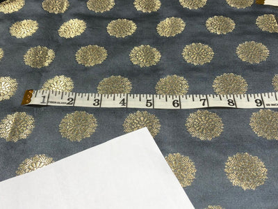 Silk Brocade fabric with Metallic gold motif Jacquard  44" wide available in 3 colors mango , midnight blue and grey