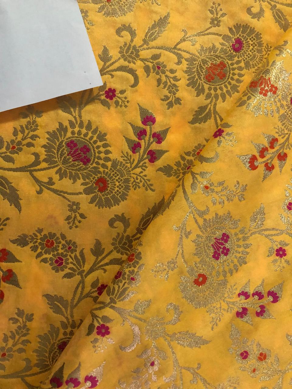 Brocade fabric 44" wide floral metallic jacquard available in 4 colors yellow/burgundy, black and white